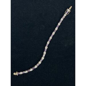Vintage 925 FAS Gold Tone Amethyst CZ Tennis Bracelet 7.75"